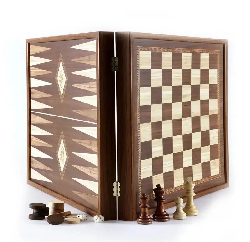 Manopoulos Classic 2-i-1 schack backgammon valnöt 41cm