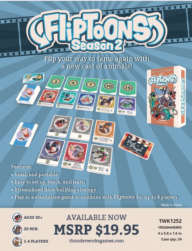FlipToons Season 2 kortspel deck-building 1-4 spelare