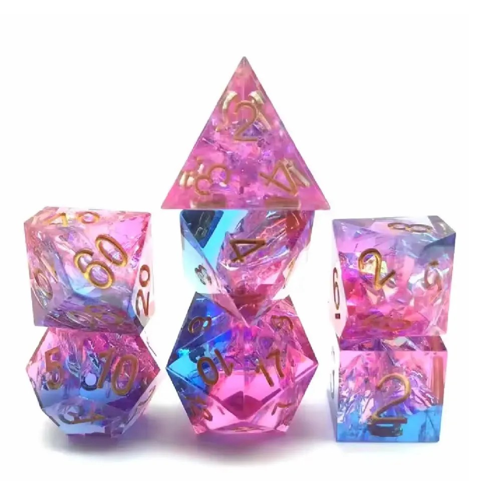 Aurora's Edge Sharp-Edge tärningsset 7-pack rosa blå resin