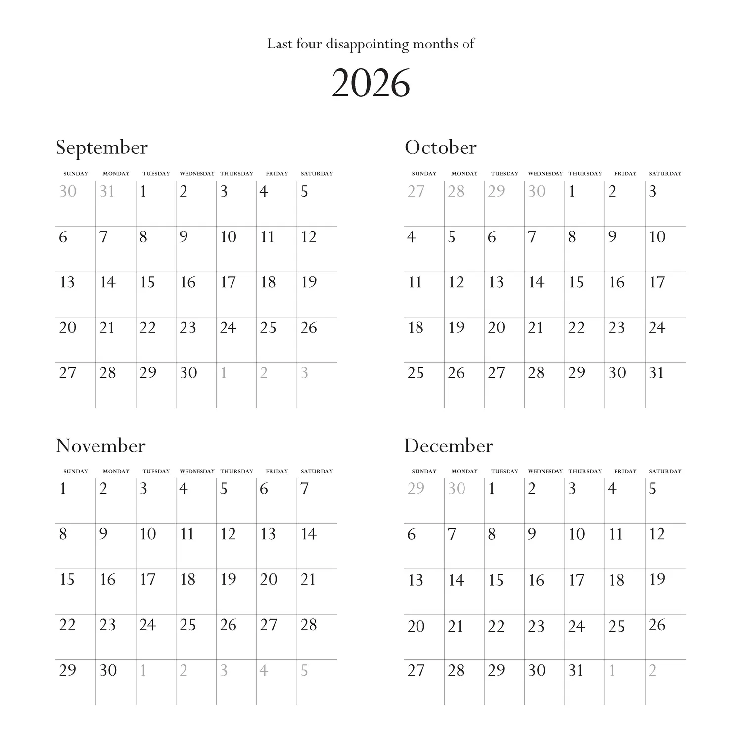 Disappointing Affirmations 2027 väggkalender humor 12x12