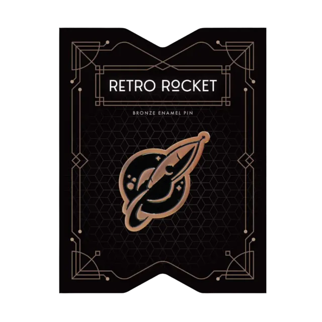 Orange Nebula Retro Rocket Pin emaljpin svart brons