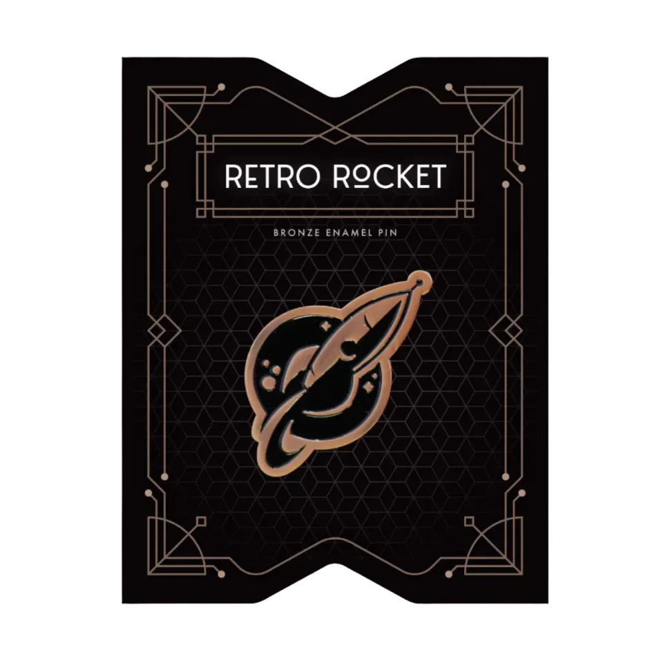 Orange Nebula Retro Rocket Pin emaljpin svart brons