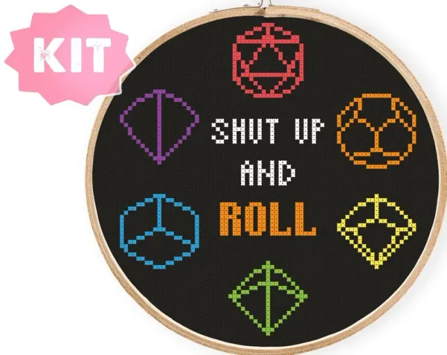 Shut Up and Roll korsstygnskit tärningsmotiv