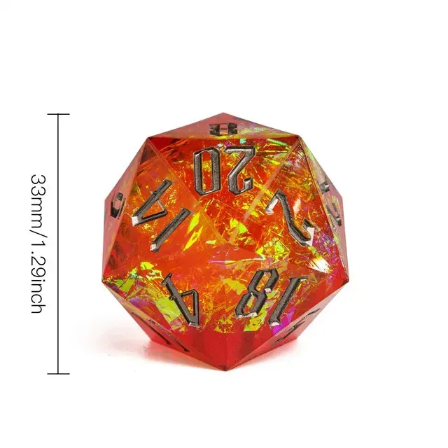 Dragon's Lair Titan D20 Orange Glitter tärning 33mm glitter