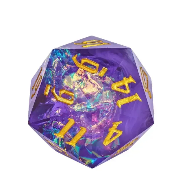 Titan D20 tärning 33mm purple glitter guldsiffror