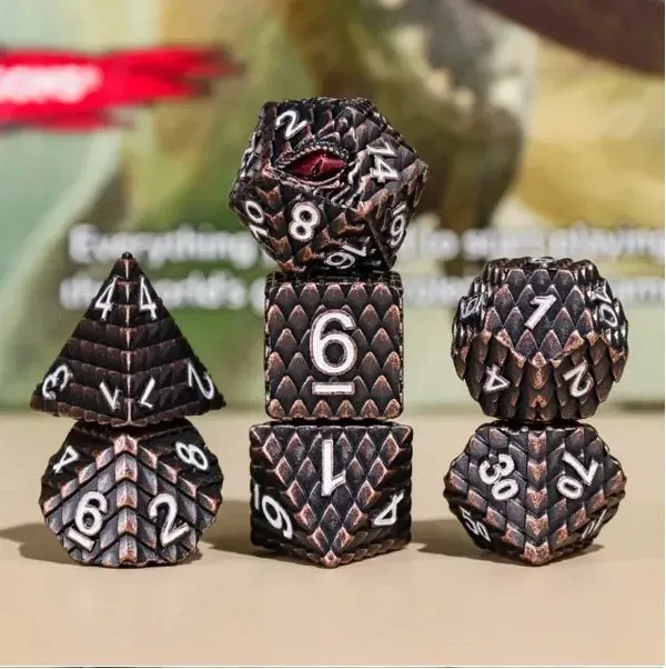 Dragon's Lair Dice Set Metallic Dragon Scale Dark Brown 7 tärningar