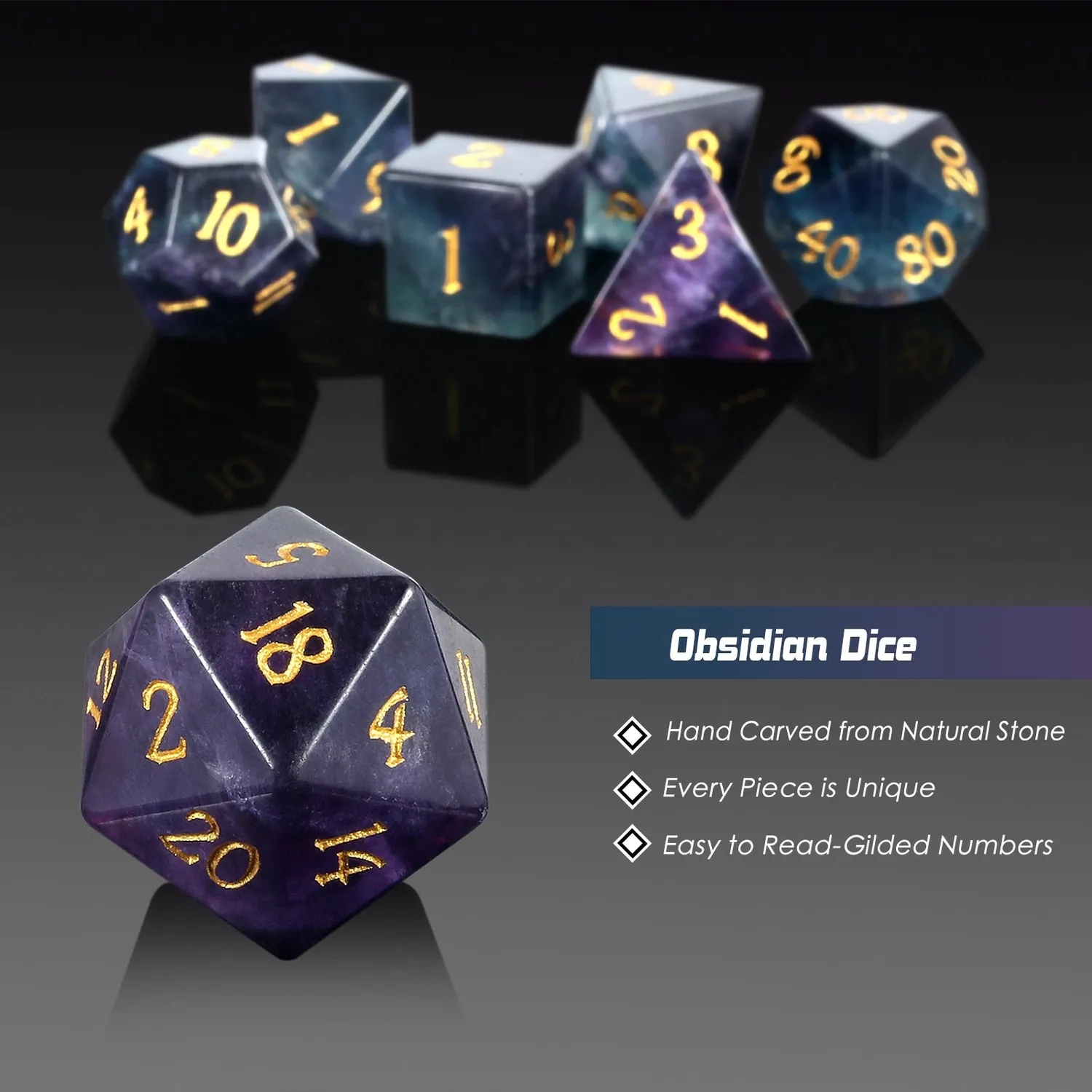 Dragon's Lair Obsidian Fluorite tärningsset rollspel