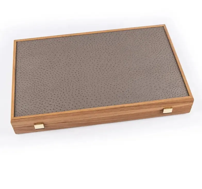 Manopoulos Grey Beige Ostrich backgammon tote läderimitation