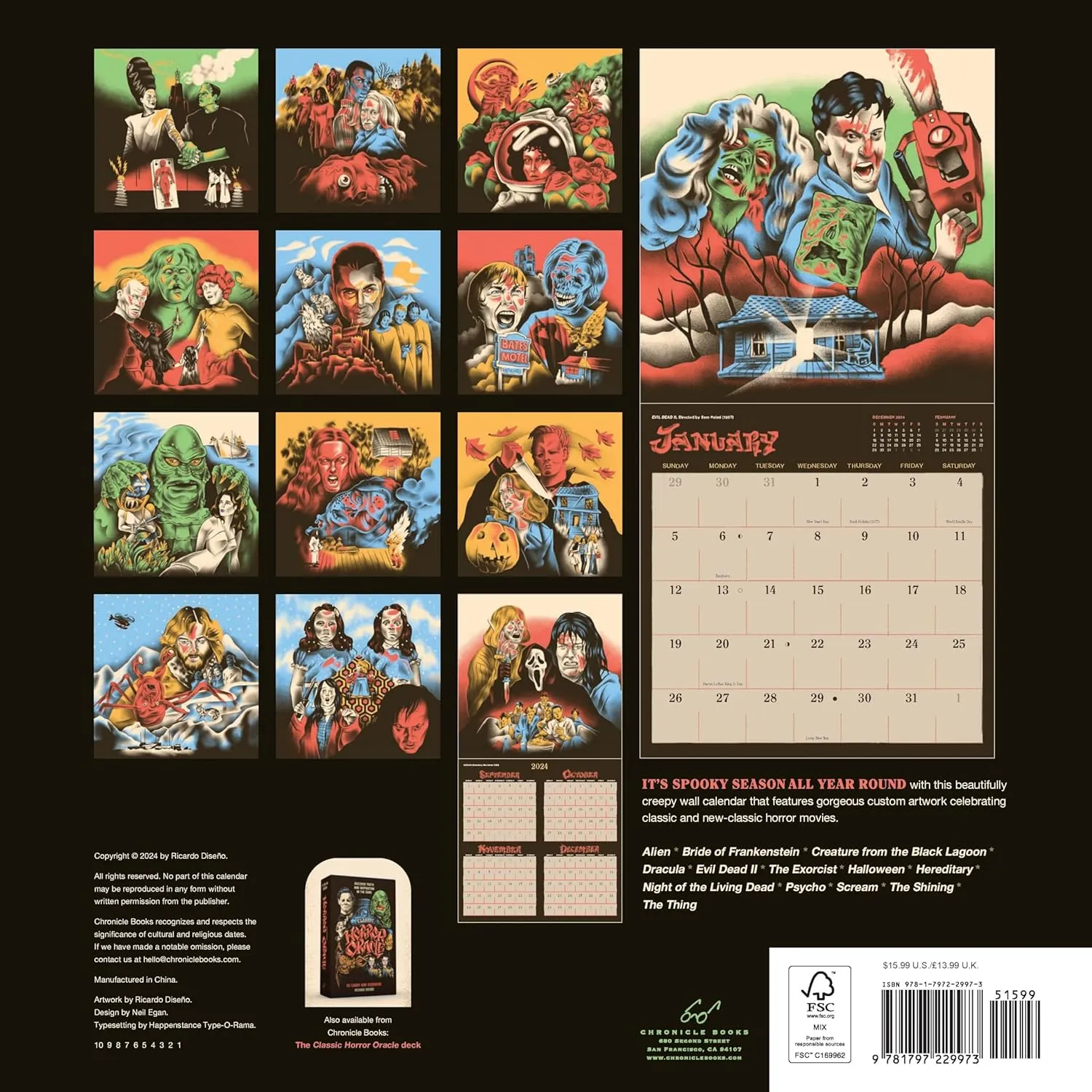 Games Room Classic Horror Movies 2025 väggkalender skräck
