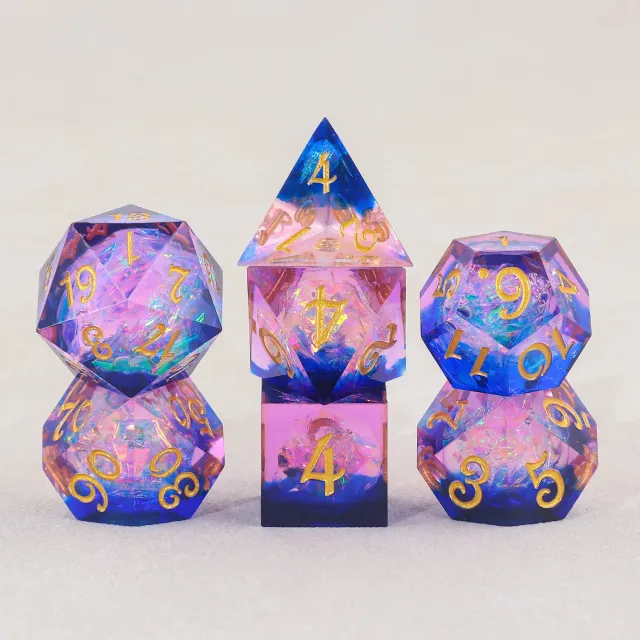 Rollspelstärningar blå rosa 7-pack D&D set