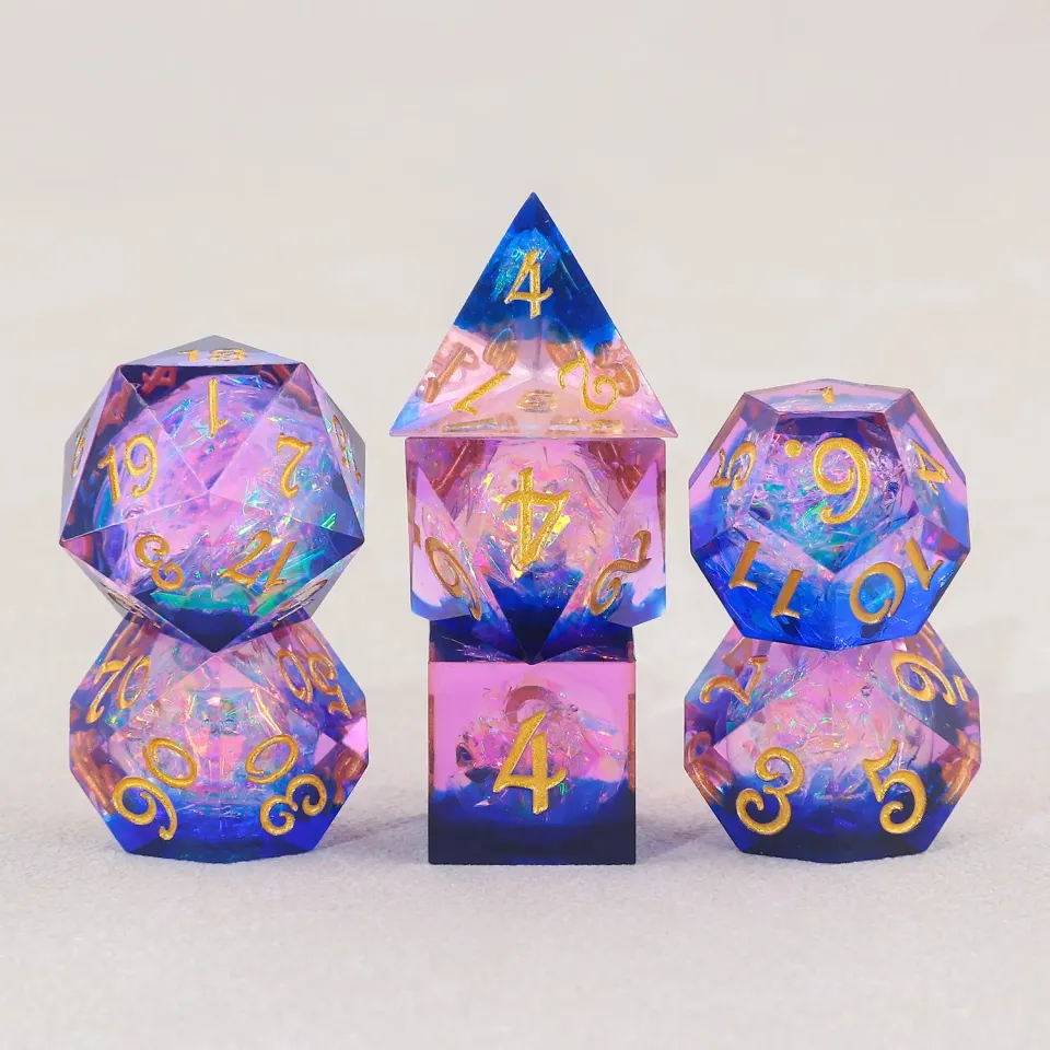 Rollspelstärningar blå rosa 7-pack D&D set