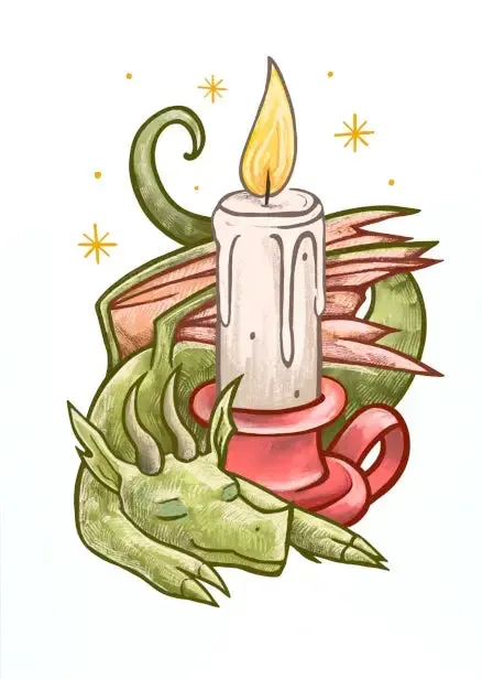 Candle Dragon gratulationskort fantasy