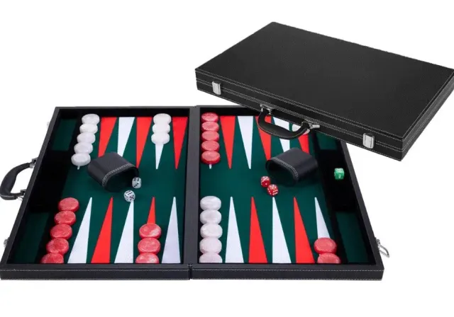 Engelheart Backgammon 21 tum spel grön vit röd väska