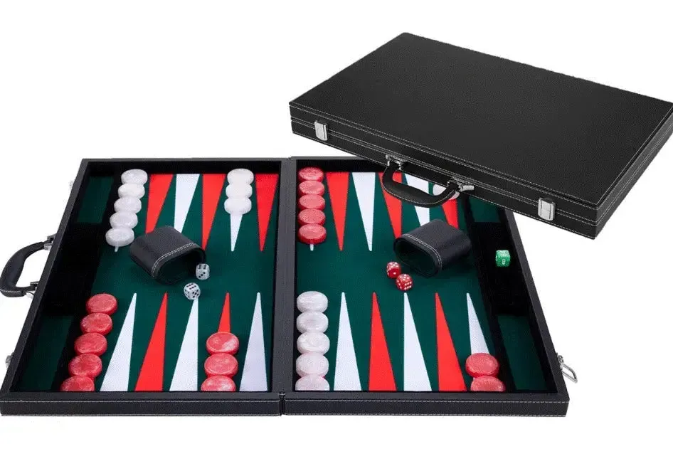 Engelheart Backgammon 21 tum spel grön vit röd väska