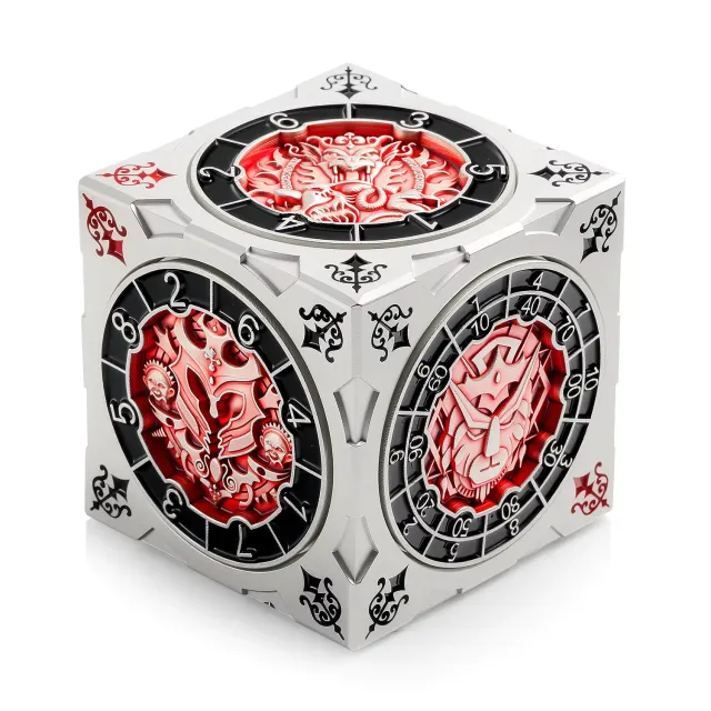 Dragon's Lair Hexagonal Spinner Dice Cube tärning metall silver röd