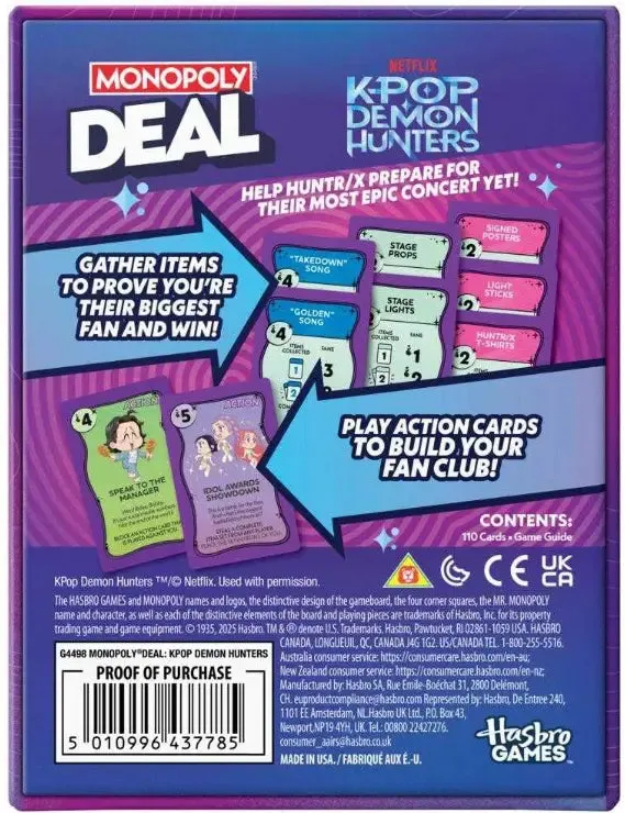 Monopoly Deal K-Pop Demon Hunters kortspel familj