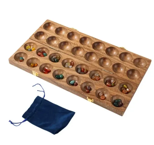 Mancala dubbel valnöt strategispel med 75 stenar