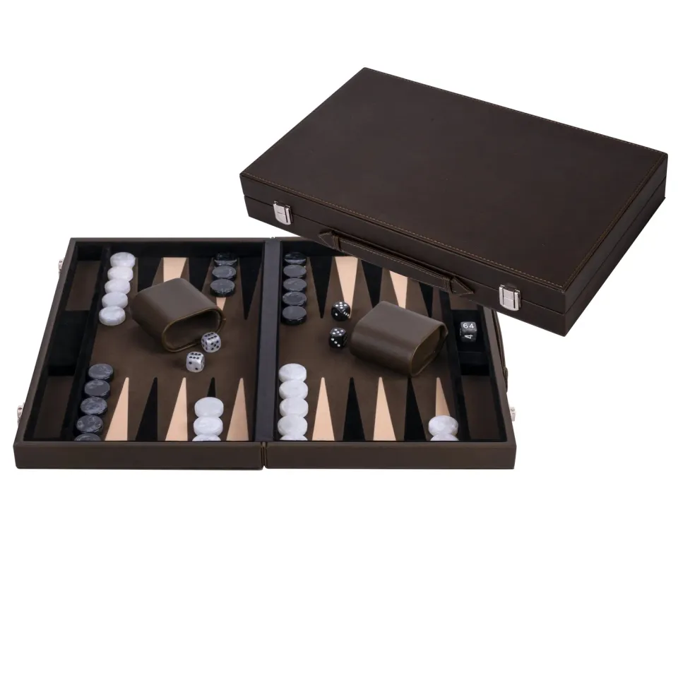 Engelhart Backgammon 15 olivgrön spel i väska