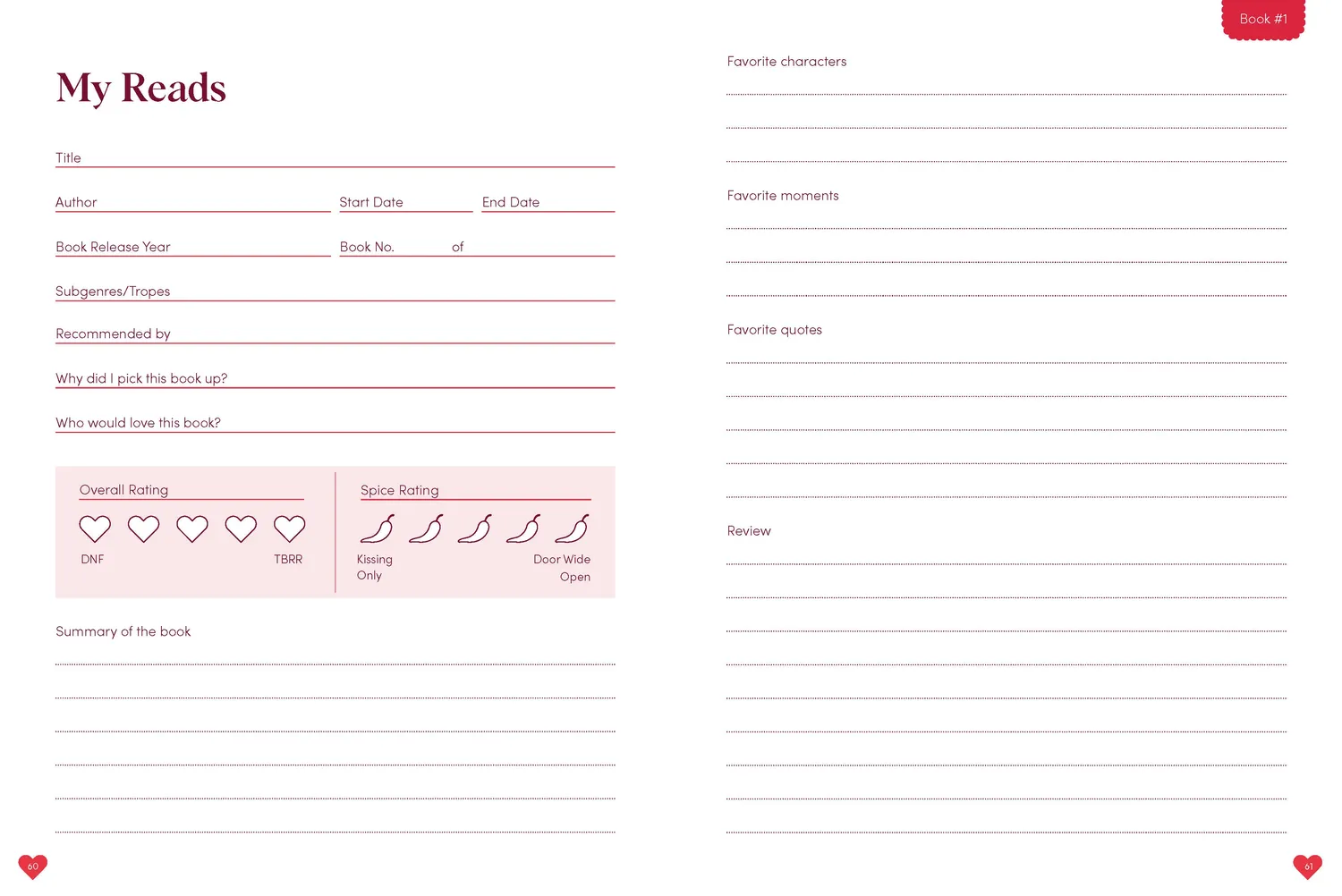 Romance Reader's Journal läsjournal romance
