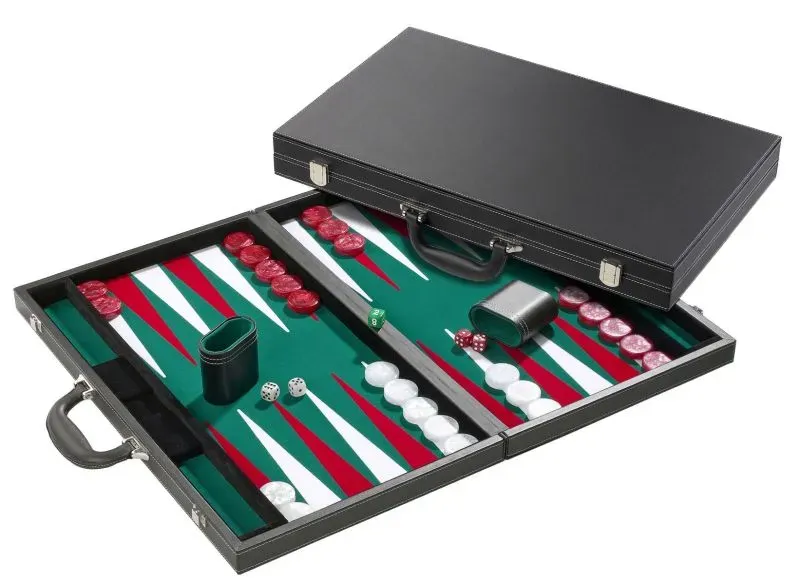 Philos 1715 backgammonspel grön tournament size syntetläder