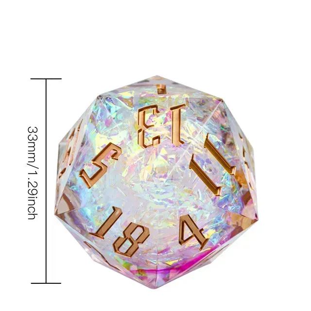 Titan D20 White Glitter tärning 33mm guldsiffror