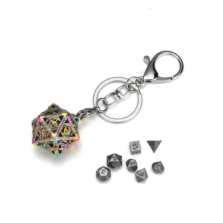 Dragon's Lair Mini Metal Rainbow D20 tärningsnyckelring mini