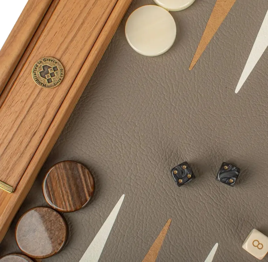 Manopoulos Grey Beige Ostrich backgammon tote läderimitation