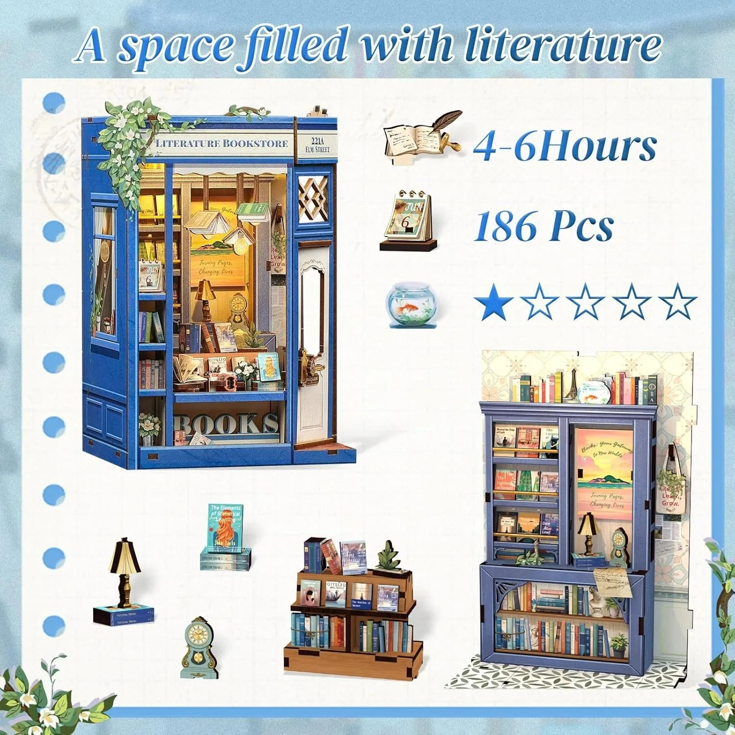 CuteBee Literature Bookstore book nook pysselkit miniatyr