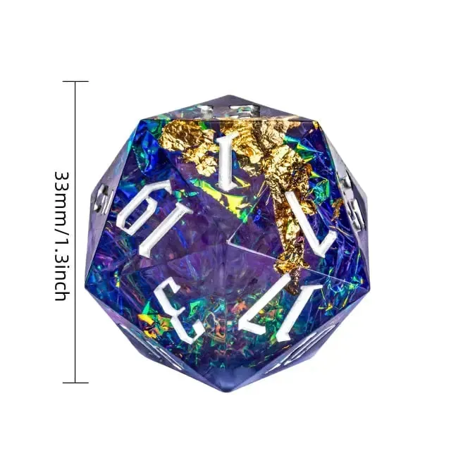 Titan D20 Purple Blue Glitter tärning 33 mm stor
