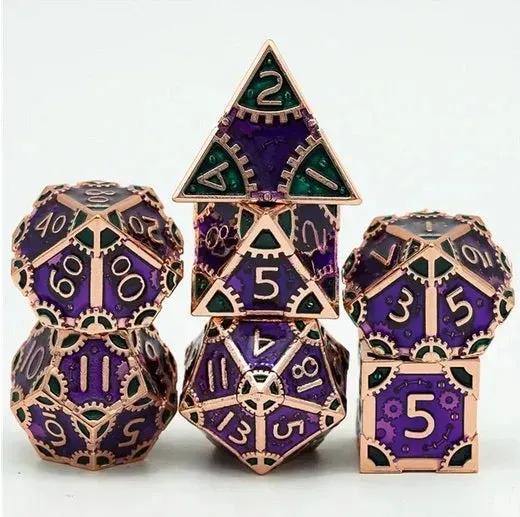 Dragon's Lair Steampunk tärningsset metall lila/grön 7-pack