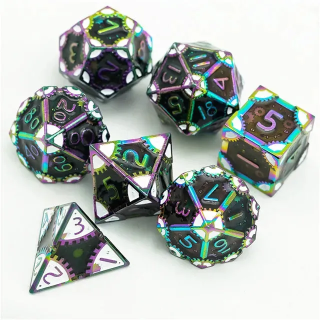 Dragon's Lair Steampunk Rainbow White tärningsset metall 7 tärningar