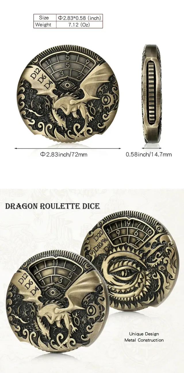 Dragon's Lair Dragon Roulette metalltärning brons D4 D6 D12