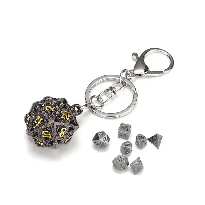 Mini Metal Dice D20 nyckelring blackgold metalltärning