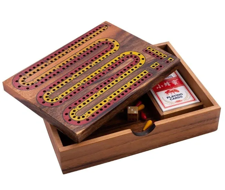 Dragon's Lair Cribbage brädspel akaciaträ med kortlek