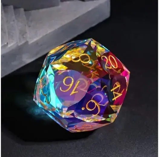 Dragon's Lair D20 Rainbow Kristall Glas tärning 30mm