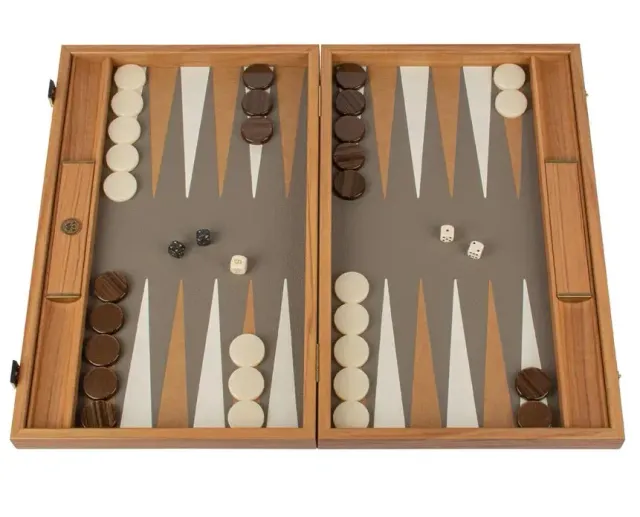 Manopoulos Grey Beige Ostrich backgammon tote läderimitation