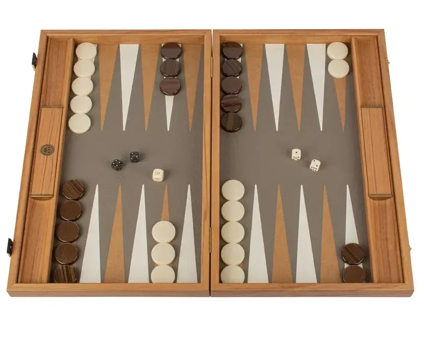 Manopoulos Grey Beige Ostrich backgammon tote läderimitation