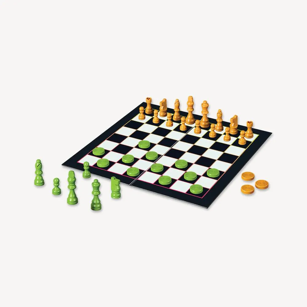 Games Room Chess & Checkers Orange Green brädspel 2-i-1