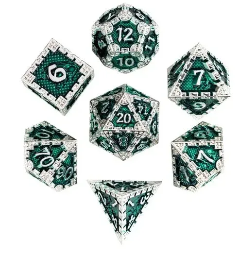 Dragon's Lair Green Silver Dragon tärningsset 7 metalliska
