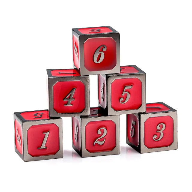Dragon's Lair Röda D6 Metal tärningar 6-pack 14 mm