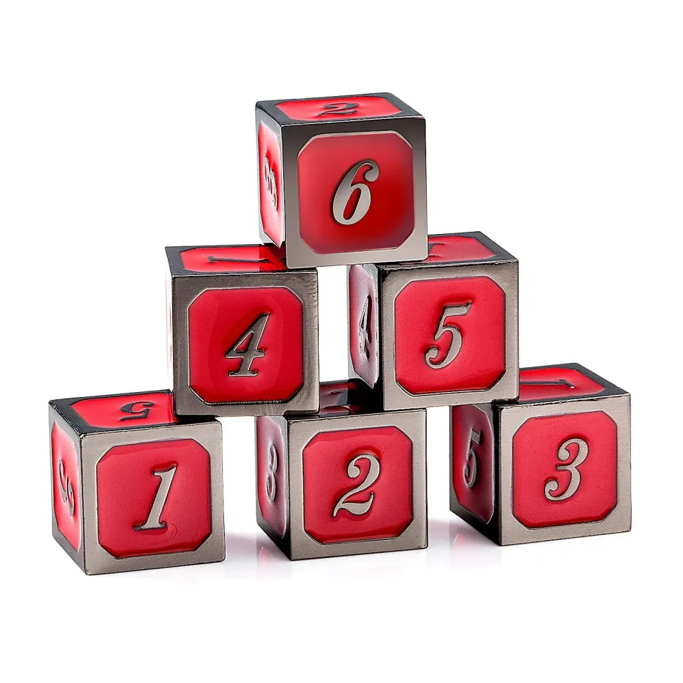 Dragon's Lair Röda D6 Metal tärningar 6-pack 14 mm