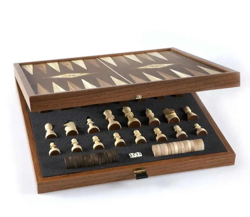 Manopoulos Classic 2-i-1 schack backgammon valnöt 41cm