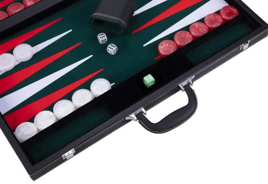 Engelheart Backgammon 21 tum spel grön vit röd väska