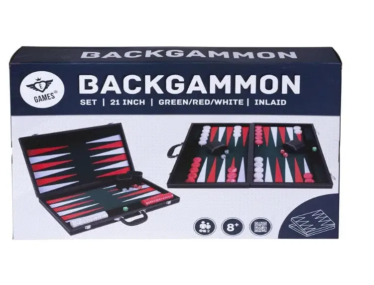 Engelheart Backgammon 21 tum spel grön vit röd väska
