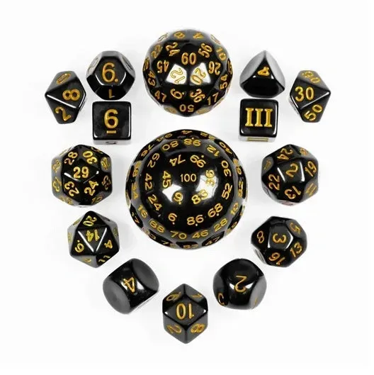 Complete Dice Set tärningsset D3-D100 svart guld