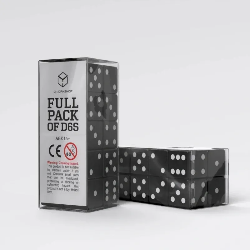 D6 tärningar svart-vita 16 mm 20-pack klassiska