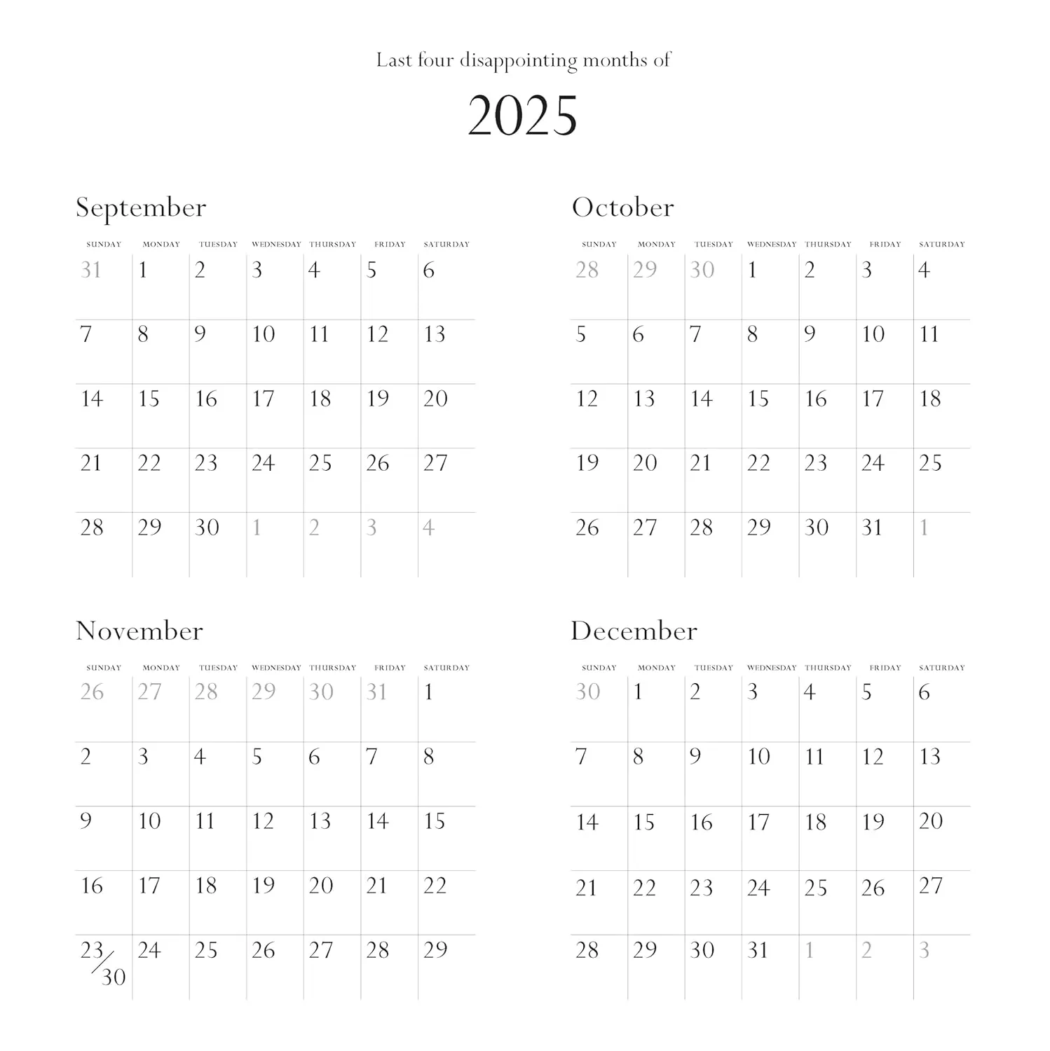 Games Room Disappointing Affirmations 2026 väggkalender humor