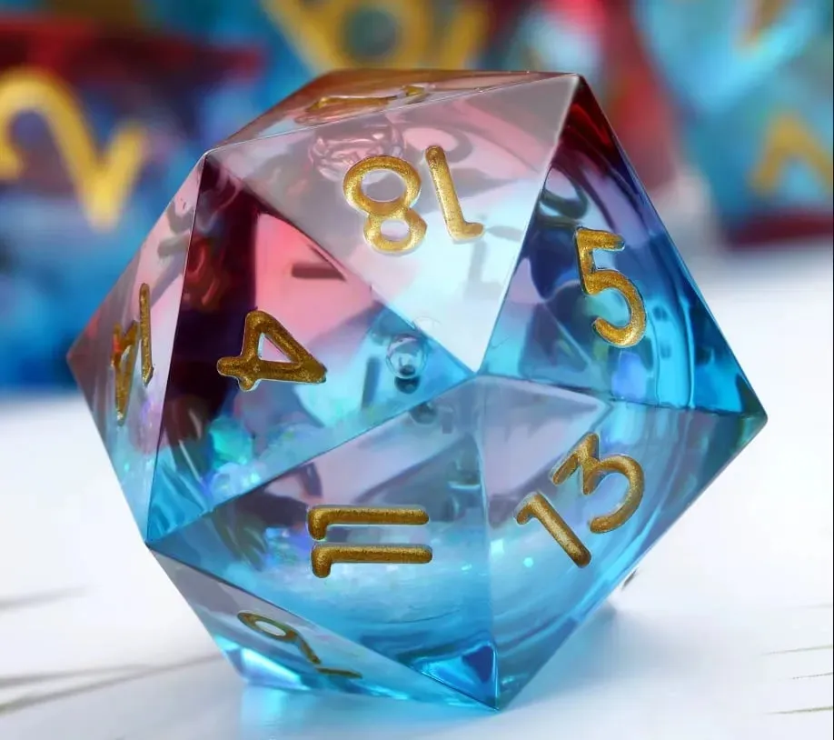 Dragon's Lair Liquid Core D20 tärning 33mm blå-röd