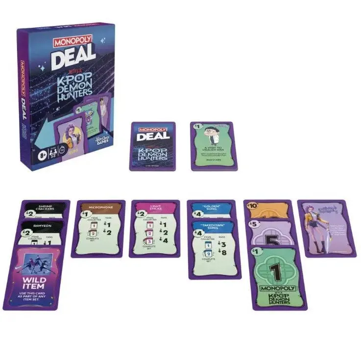 Monopoly Deal K-Pop Demon Hunters kortspel familj